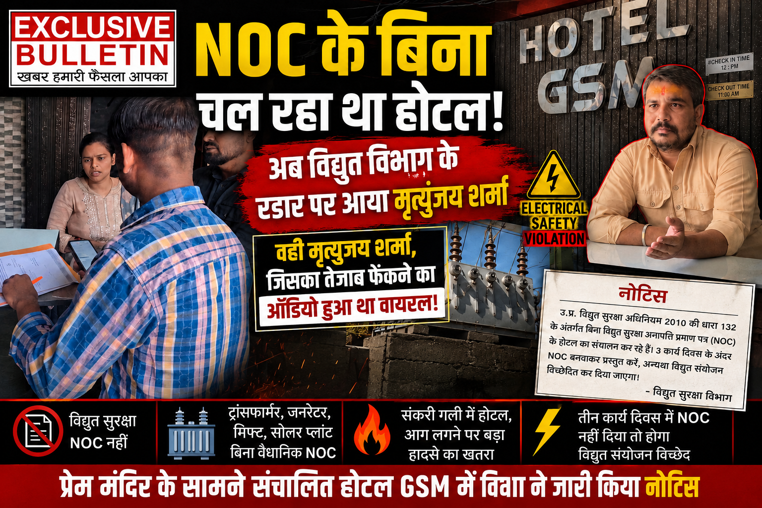 NOC के बिना चल रहा था होटल ! अब विद्युत विभाग के रडार पर आया मृत्युंजय शर्मा