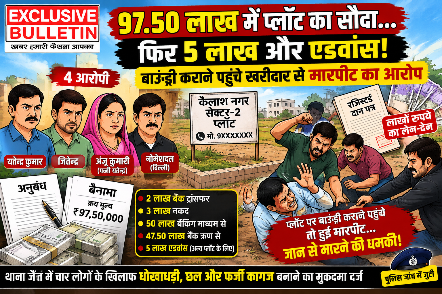 97.50 लाख में प्लॉट का सौदा… फिर 5 लाख और एडवांस! बाउंड्री कराने पहुंचे खरीदार से मारपीट का आरोप
